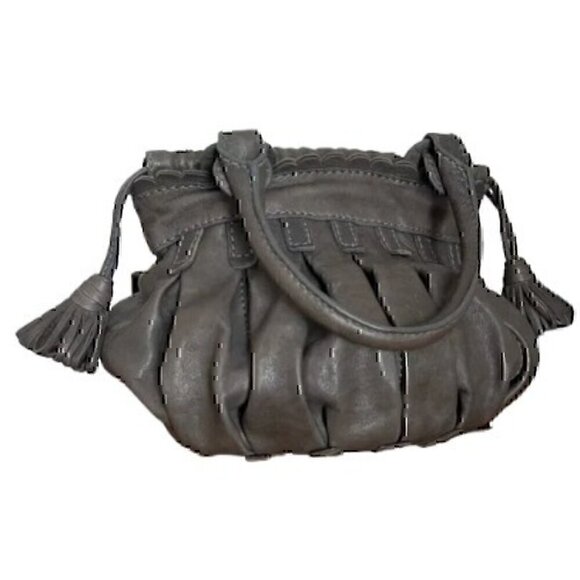 Gray Leather Lockhart Mini Flower Purse with Tassels M010446 - Picture 1 of 8